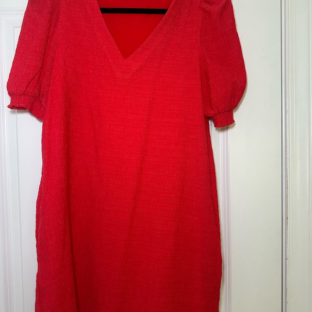 BB Dakota Red V-Neck Puff Sleeve Mini Dress